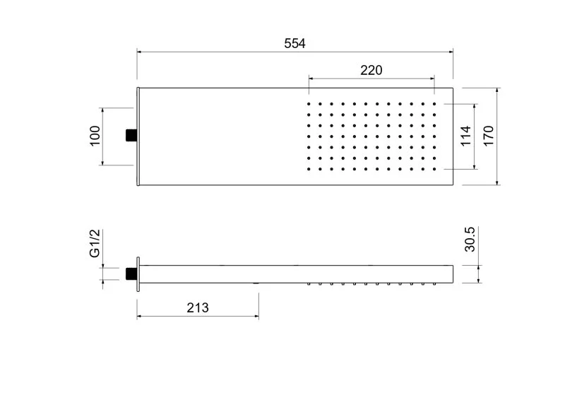 Настенный верхний душ 550*170*30 мм AQUATEK, матовый черный AQ2084MB