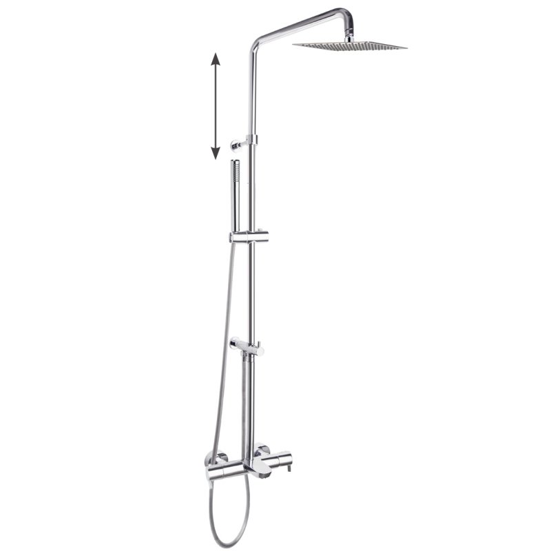 Душевая термостатическая система наружнего монтажа с телескопическим тропическим душем и душевым комплектом с изливом DRAKO 335602RPK225