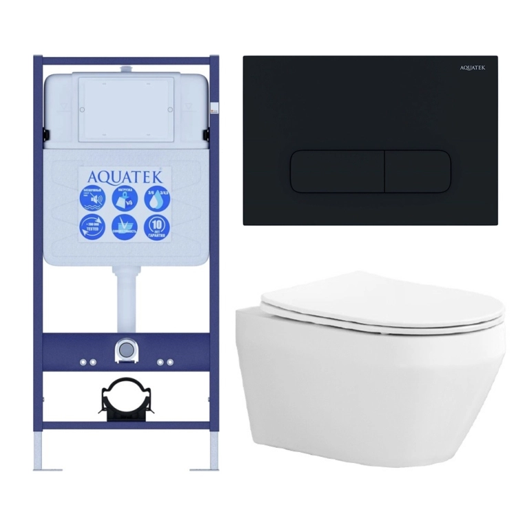 SET AQUATEK ЛЕЯ-017 4в1 (рама AQUATEK Standard INS-0000012, крепеж KKI-0000002, клавиша KDI-0000017, унитаз ЛЕЯ AQ1199-00)