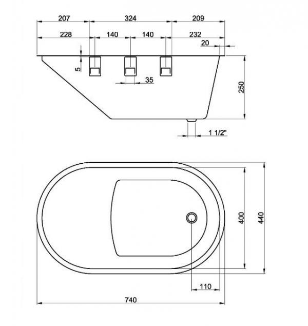 Ванна детская из нержавеющей стали 250х740х440 мм матовая Nofer 13058.2.S
