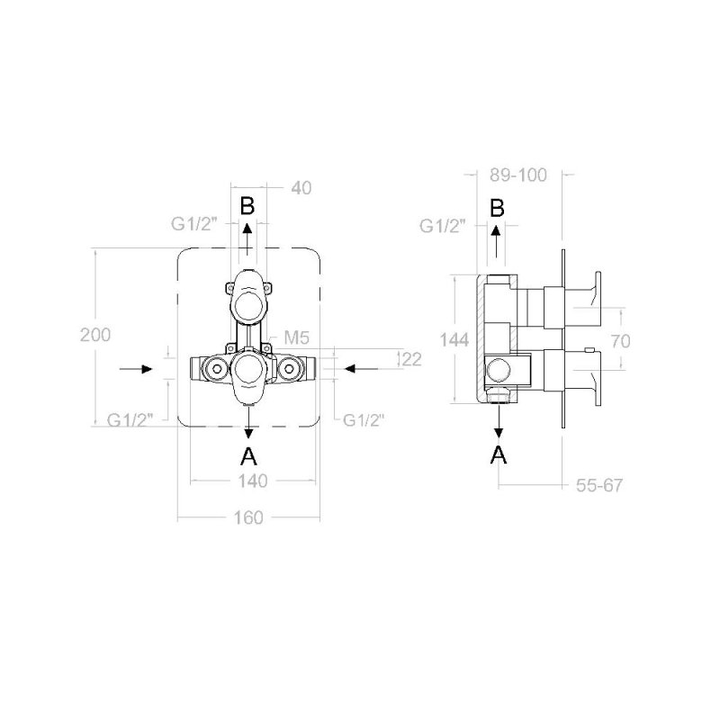 Встраиваемый термостатический смеситель для душа на 2 выхода ALEXIA 368712SGR графит