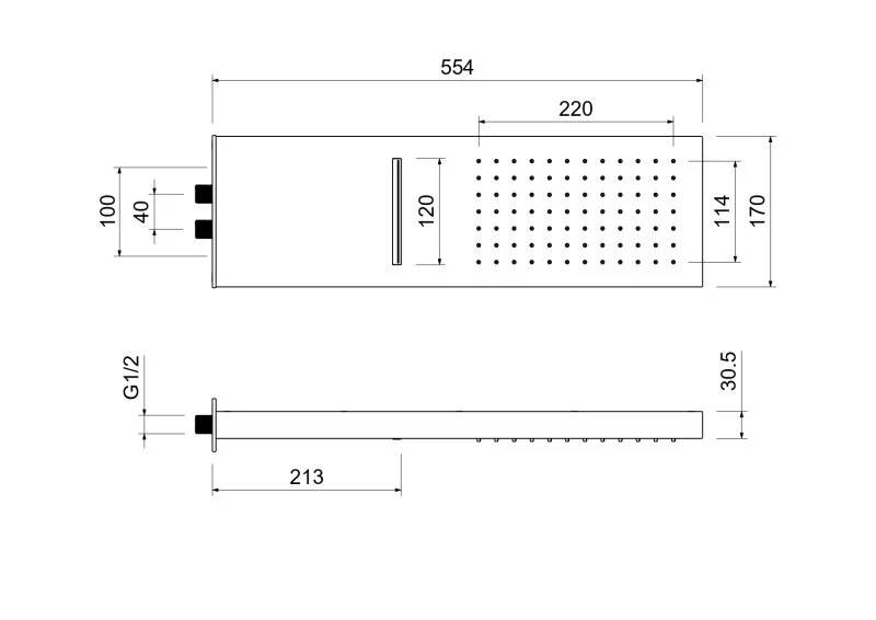 Настенный верхний душ 2 jet 550*170*30 мм AQUATEK AQ2085CR