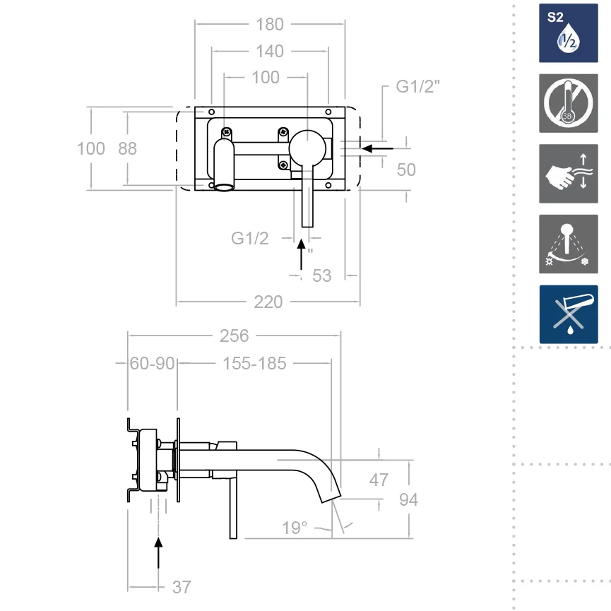 Встраиваемый однорычажный смеситель для раковины на цельной пластине с длинным изливом 240 мм DRAKO 332003