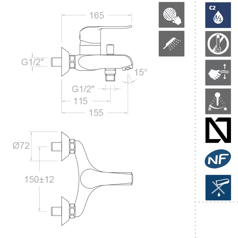 Смеситель для ванны наружнего монтажа однорычажный с душевым комплектом YPSILON PLUS 6405T1 Смеситель для ванны наружнего монтажа однорычажный с душевым комплектом YPSILON PLUS 6405T1