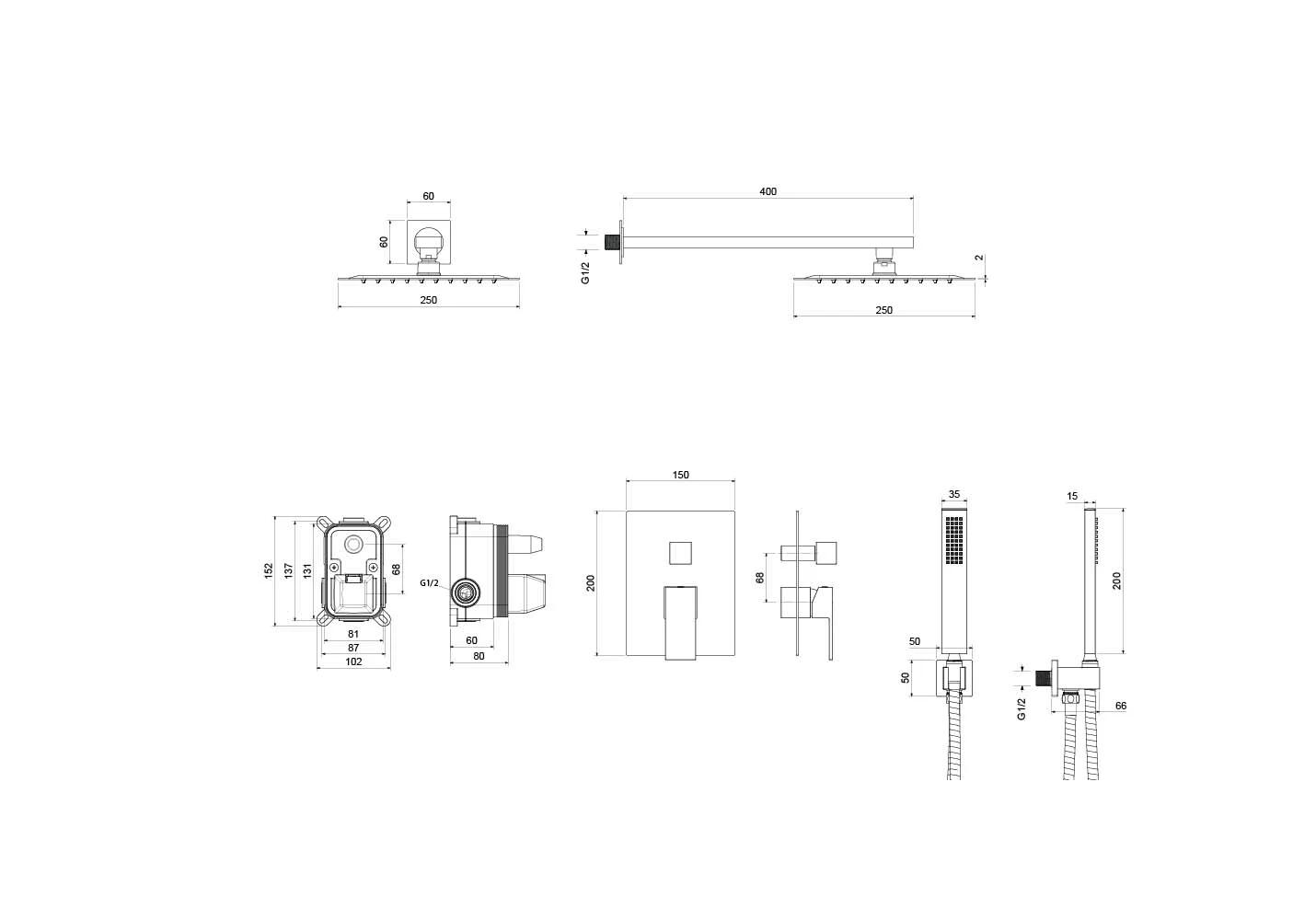Set 3 в 1 душевой комплект AQUATEK, матовый черный AQ1672MB ЛИБРА