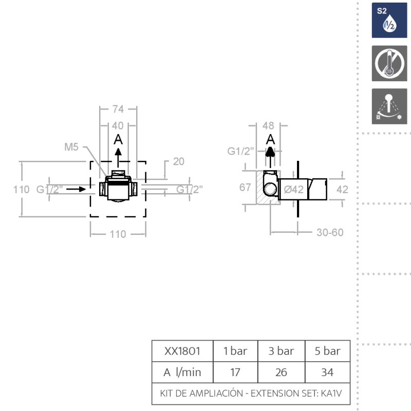 Встраиваемый смеситель для душа KUATRO 471801S на 1 выход