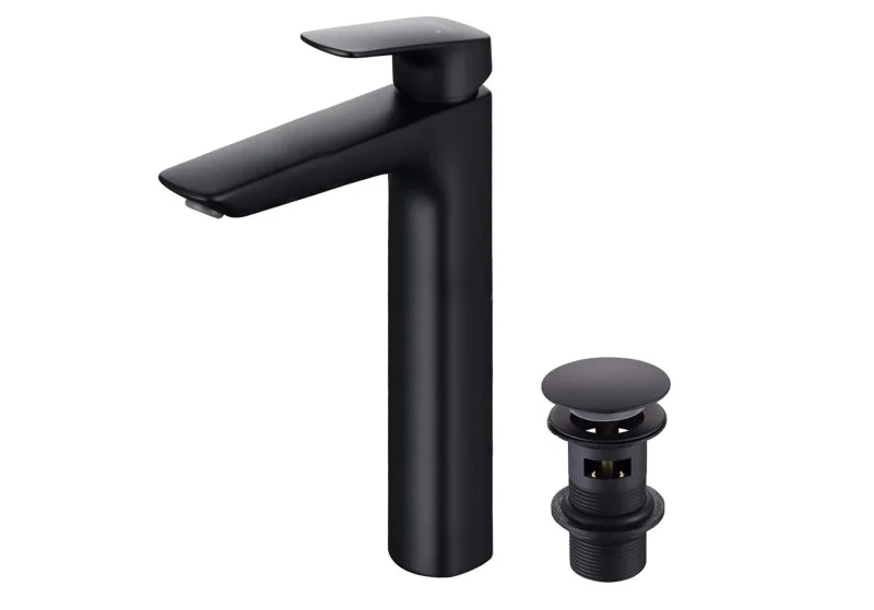 Смеситель для раковины 227 с донным клапаном AQUATEK, матовый черный AQ1005MB ВЕГА