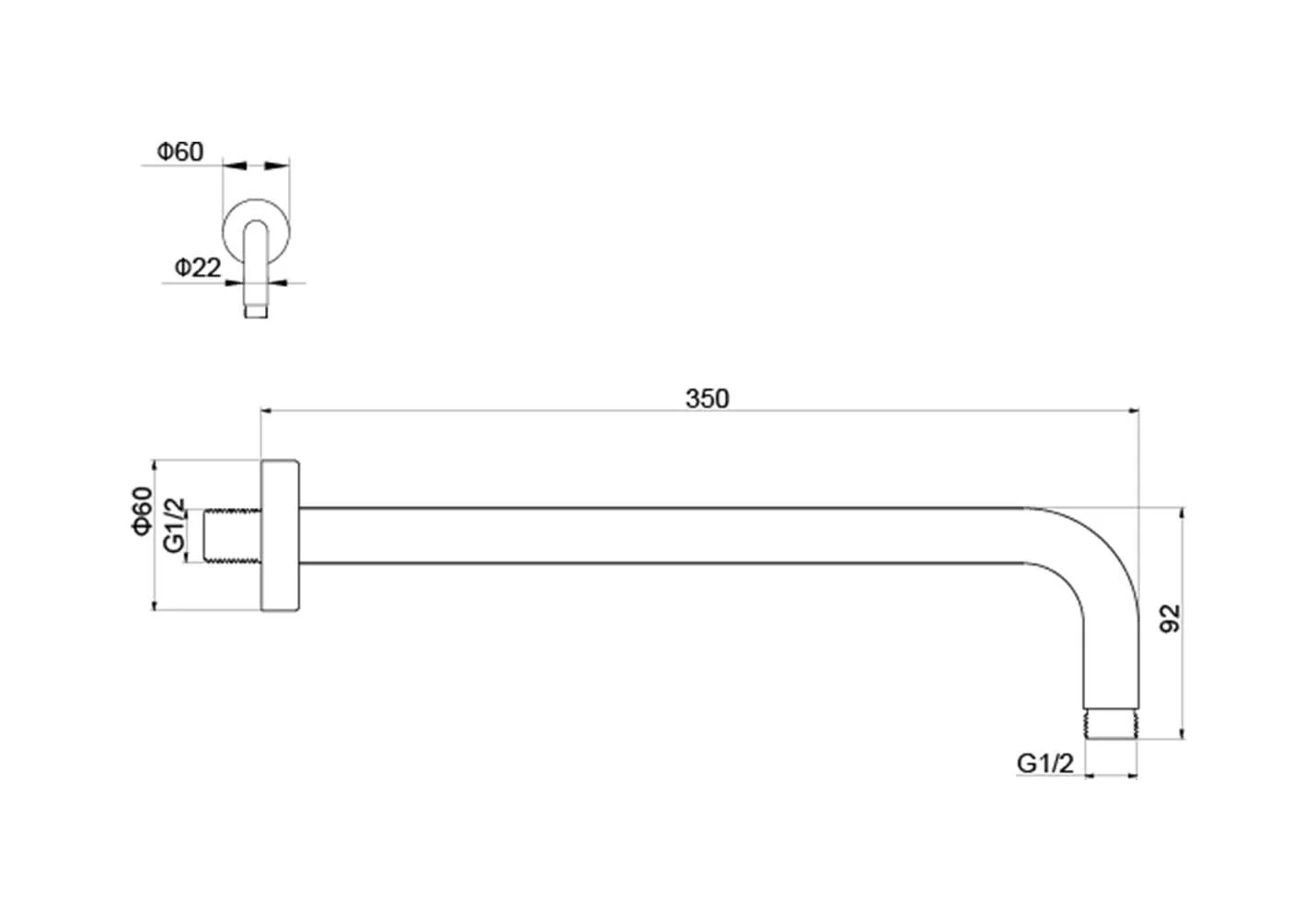 AQ2174BGM держатель верхнего душа настенный 350 мм, оружейная сталь