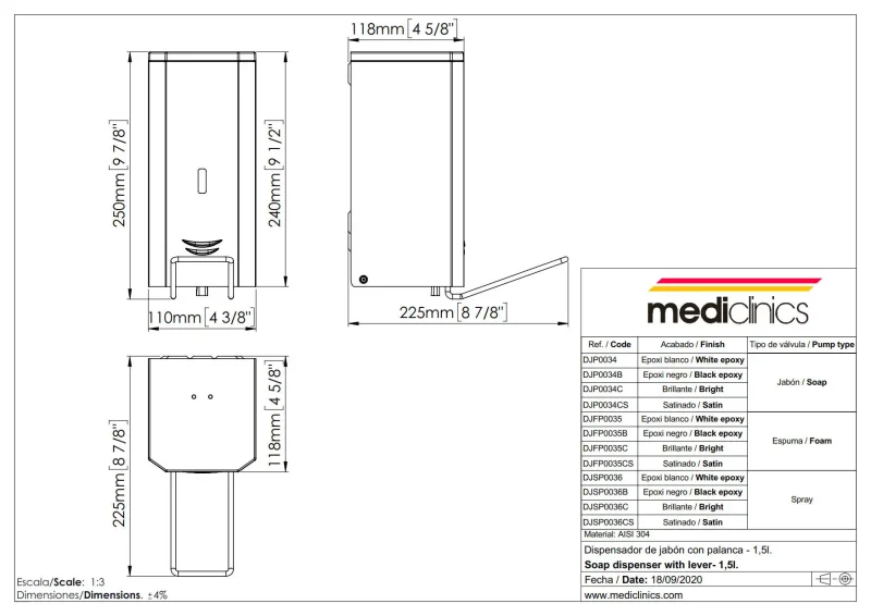 Локтевой дозатор дезинфицирующего средства и мыла Mediclinics DJSP036