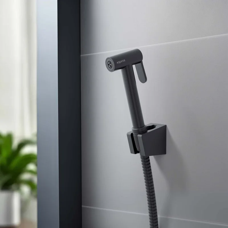 Гигиенический ручной душ со шлангом 120 см и держателем AQUATEK, матовый черный AQ2054MB