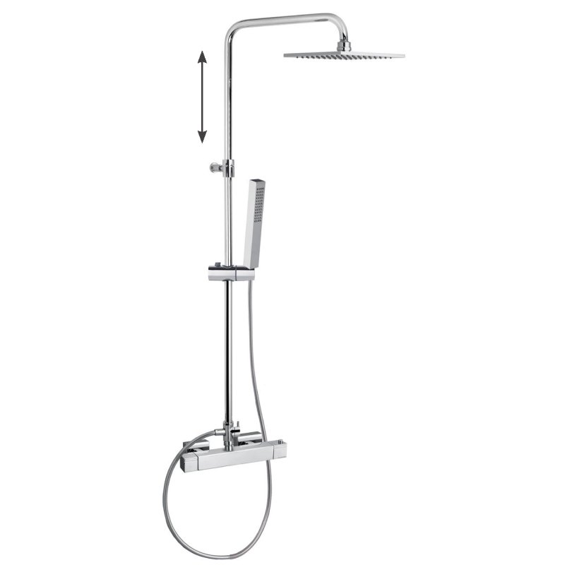 Душевая термостатическая система наружнего монтажа с телескопическим тропическим душем и душевым комплектом KUATRO 4754RK250