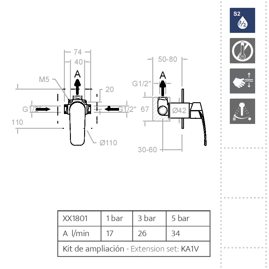 Встраиваемый смеситель для душа NEW FLY 571801SNM черный на 1 выход