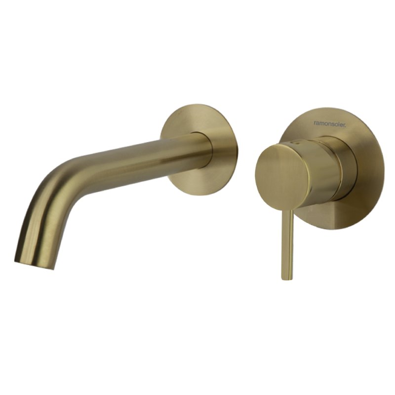 Встраиваемый однорычажный смеситель для раковины на раздельных пластинах 190 мм ODISEA 392101OC золото брашированное