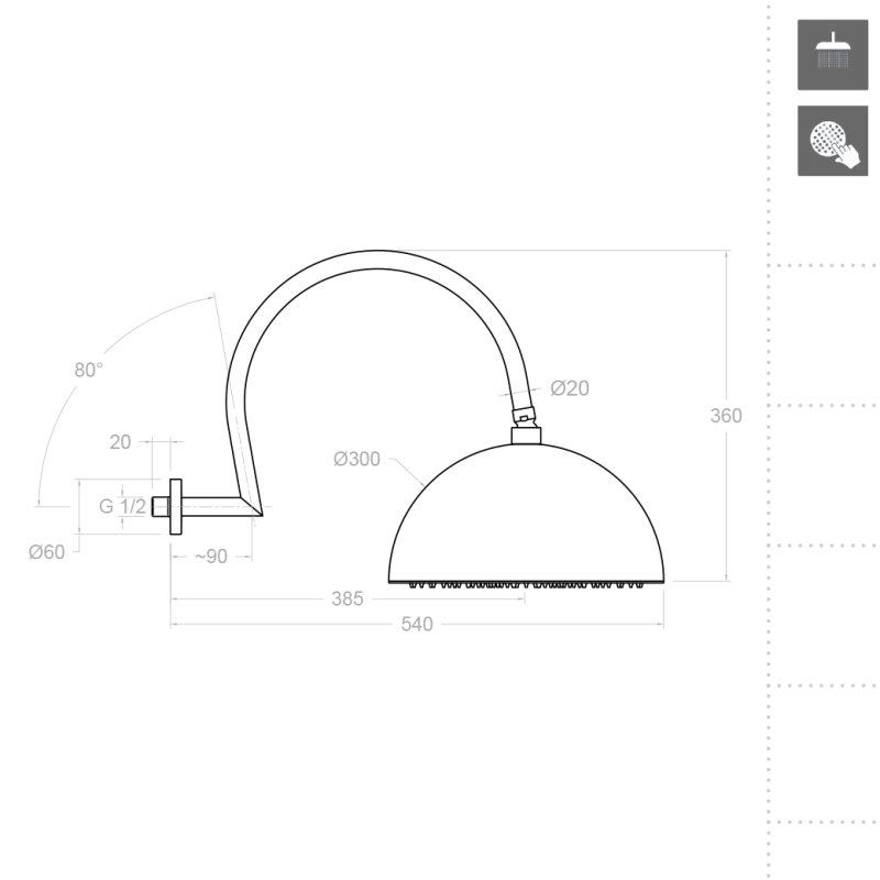 Излив тропического душа потолочный из нержавеющей стали HIDROTERAPIA 300 мм RB3A390