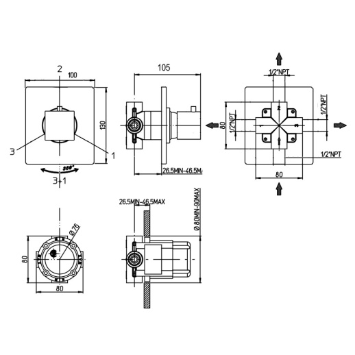 Встраиваемый дивертор PAINI Dax 84PZ471 на 3 выхода, черный брашированный PVD (PZ) Встраиваемый дивертор PAINI Dax 84PZ471 на 3 выхода, черный брашированный PVD (PZ)