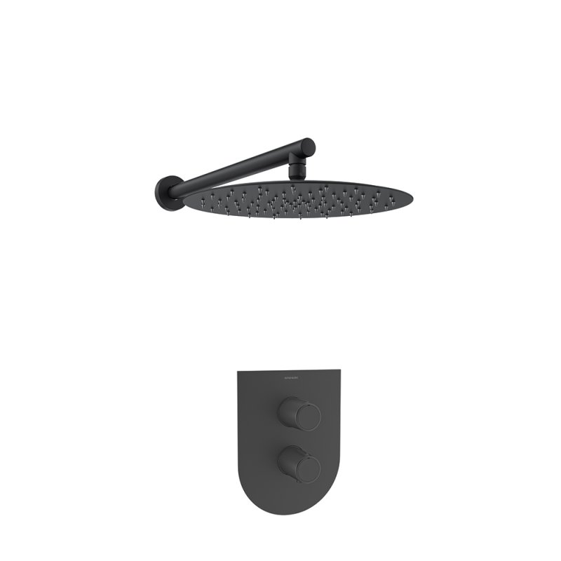 Встраиваемый термостатический смеситель для душа с тропическим душем TZAR K3424013NM черный