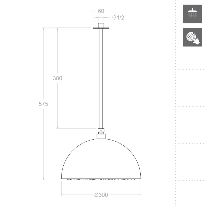 Излив тропического душа потолочный из нержавеющей стали HIDROTERAPIA 300 мм RB3V400