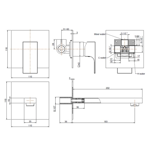 Смеситель для раковины PAINI Grazia 21CR208 встраиваемый, хром (CR) Смеситель для раковины PAINI Grazia 21CR208 встраиваемый, хром (CR)