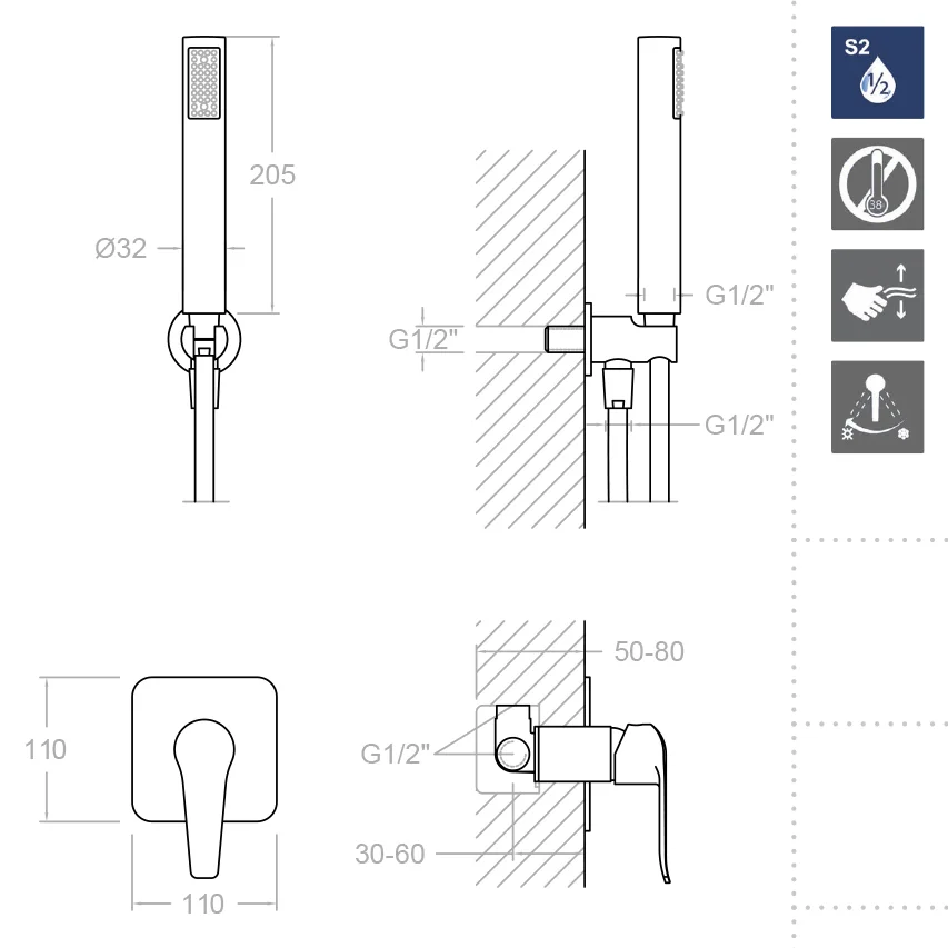 Встраиваемая душевая система с душевым комплектом YPSILON PLUS K6418011