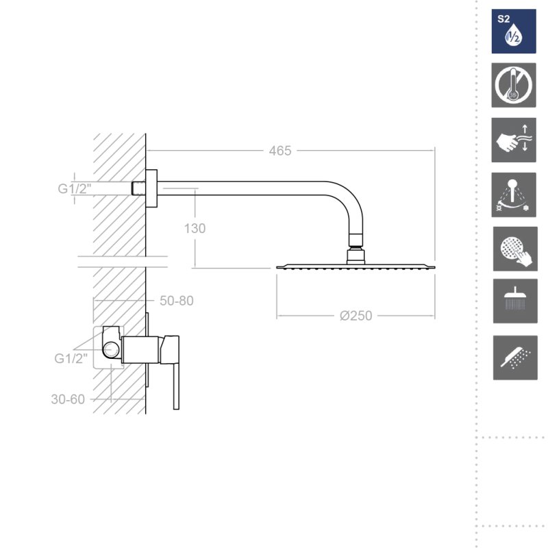 Встраиваемая  душевая система с тропическим душем DRAKO K3318012