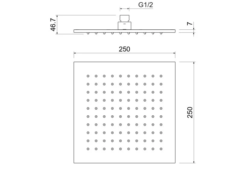 Квадратный верхний душ  250*250*7 мм AQUATEK AQ2076CR
