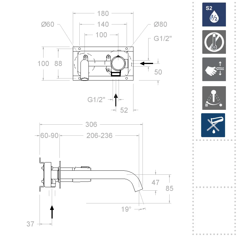 Встраиваемый однорычажный смеситель для раковины на раздельных пластинах с длинным изливом 240 мм TZAR 342103OC золото брашированное Встраиваемый однорычажный смеситель для раковины на раздельных пластинах с длинным изливом 240 мм TZAR 342103OC золото брашированное