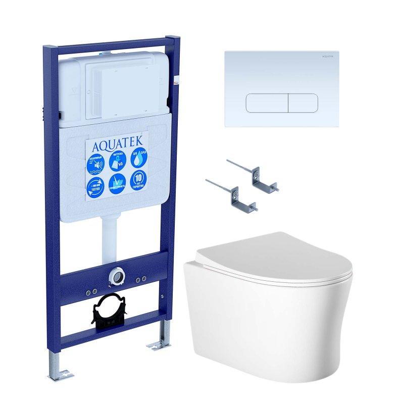 SET AQUATEK НИКА-013 4в1 (рама AQUATEK Standard INS-0000012, крепеж KKI-0000002, клавиша KDI-0000013, унитаз НИКА AQ2009-00)