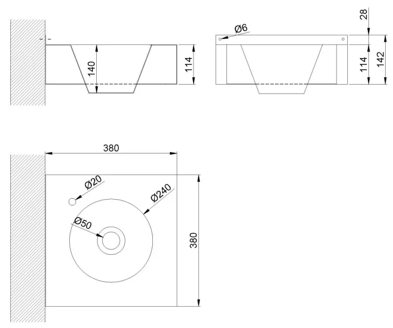 Раковина квадратная с отверстием для крана Nofer 13041.B
