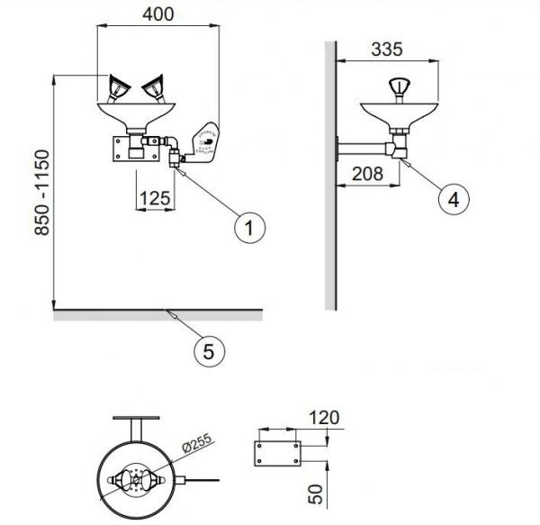 Аварийная раковина Bocchi для промывки глаз настенная из нерж. стали с рычагом Nofer SC300X