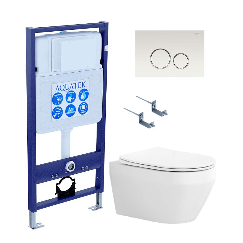 SET AQUATEK ЛЕЯ-016 4в1 (рама AQUATEK Standard INS-0000012, крепеж KKI-0000002, клавиша KDI-0000016, унитаз ЛЕЯ AQ1199-00)