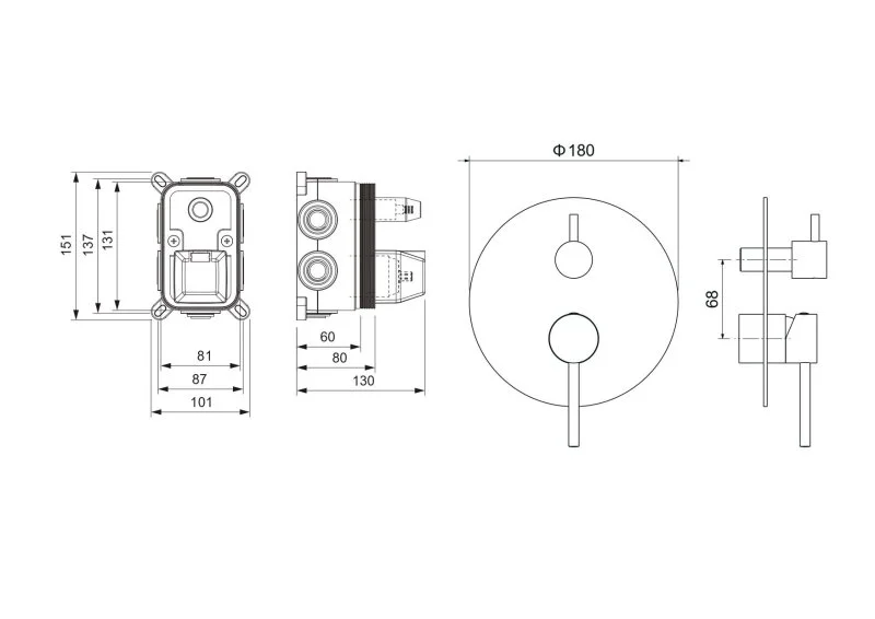Смеситель для ванны 3 режима (внешняя и скрытая часть) AQUATEK, матовый черный AQ1347MB ЕВРОПА