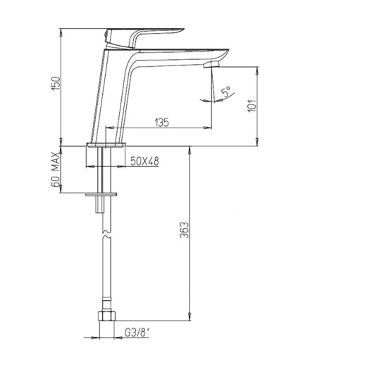 Смеситель для раковины PAINI Nove 09CR205ME без донного клапана, с длинным изливом, хром (CR) Смеситель для раковины PAINI Nove 09CR205ME без донного клапана, с длинным изливом, хром (CR)