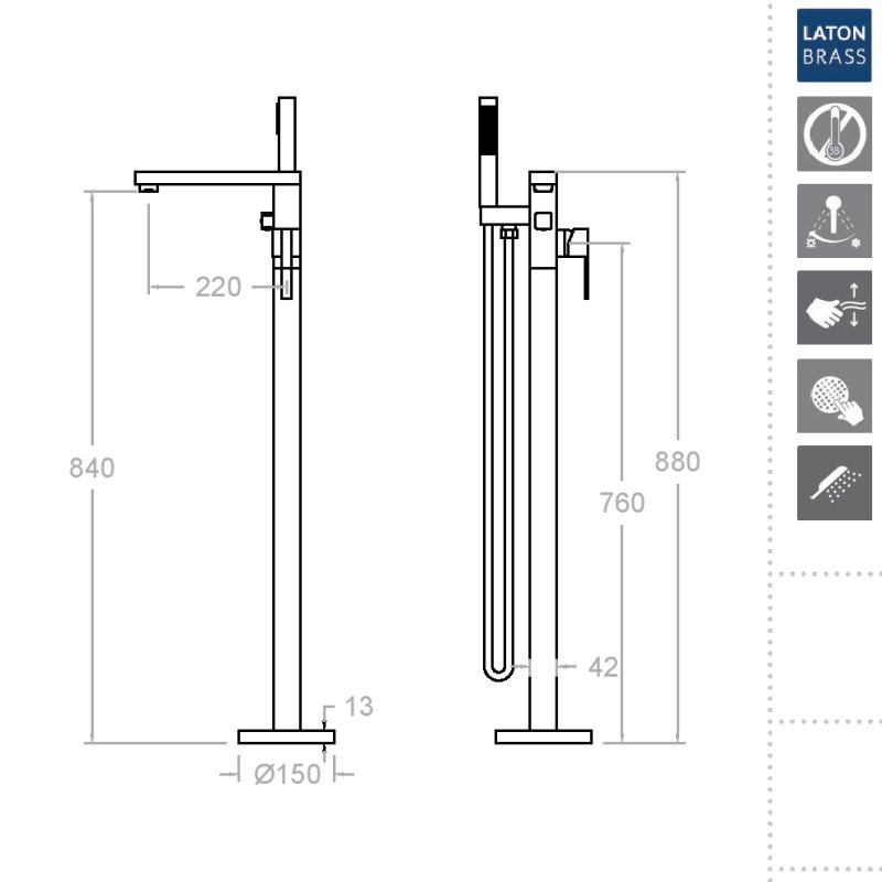 Напольный смеситель для ванны однорычажный с душевым комплектом KUATRO NK 498502MK