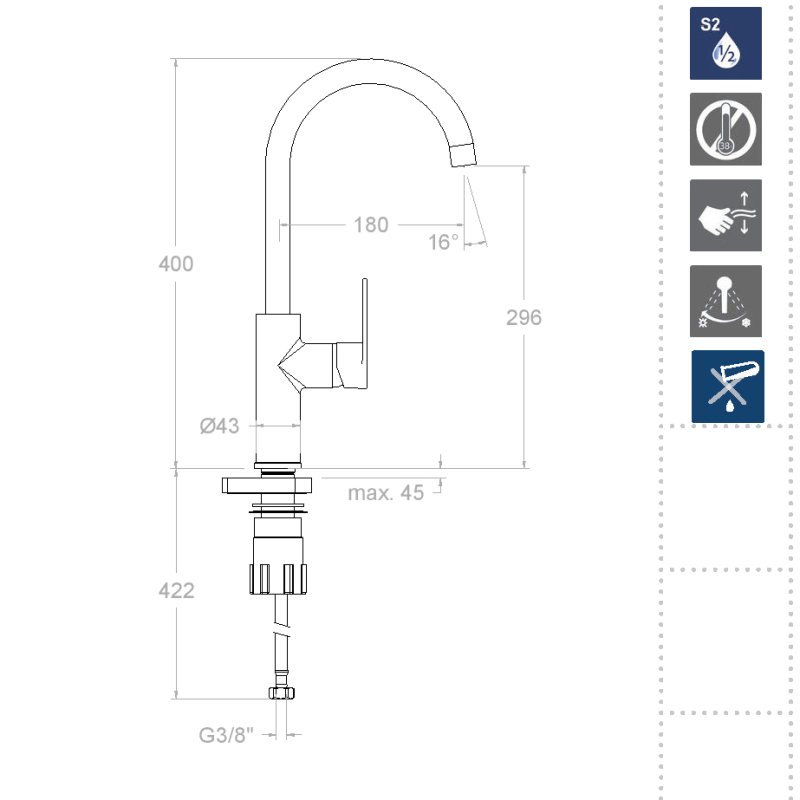 Смеситель высокий для кухни однорычажный ALEXIA 360602