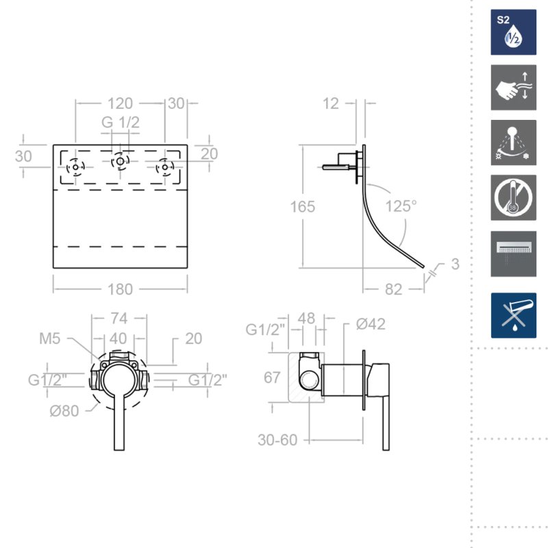 Встраиваемый однорычажный смеситель для раковины на раздельных пластинах с каскадным изливом 140 мм DRAKO 33169