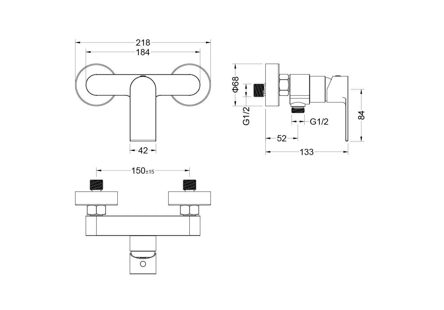 AQ1460CR ЛИРА смеситель для душа ,  AQ2018CR ЛИРА душевой гарнитур 3jet 65 см