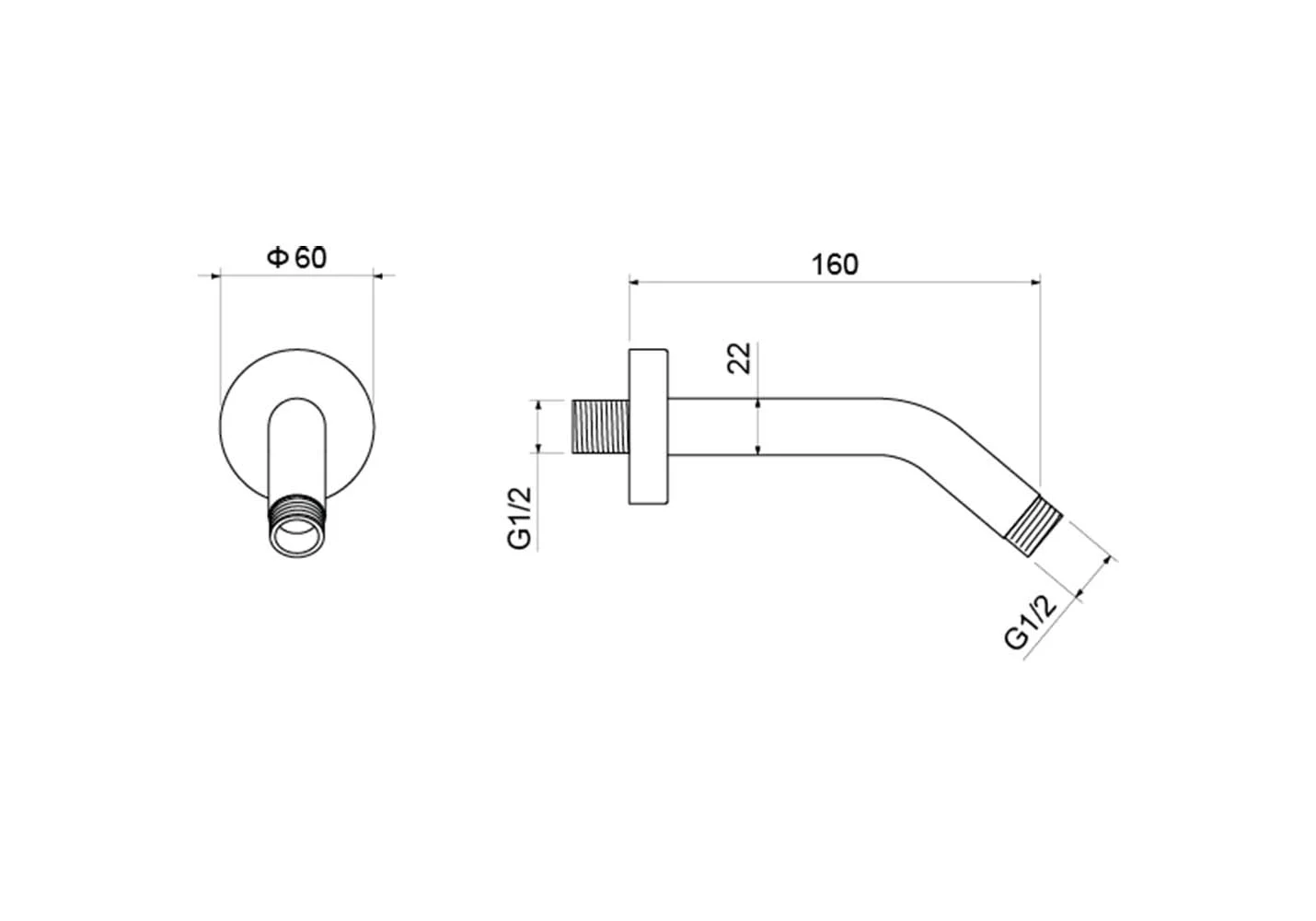 Держатель верхнего душа настенный 160 мм AQUATEK, матовый черный AQ2173MB