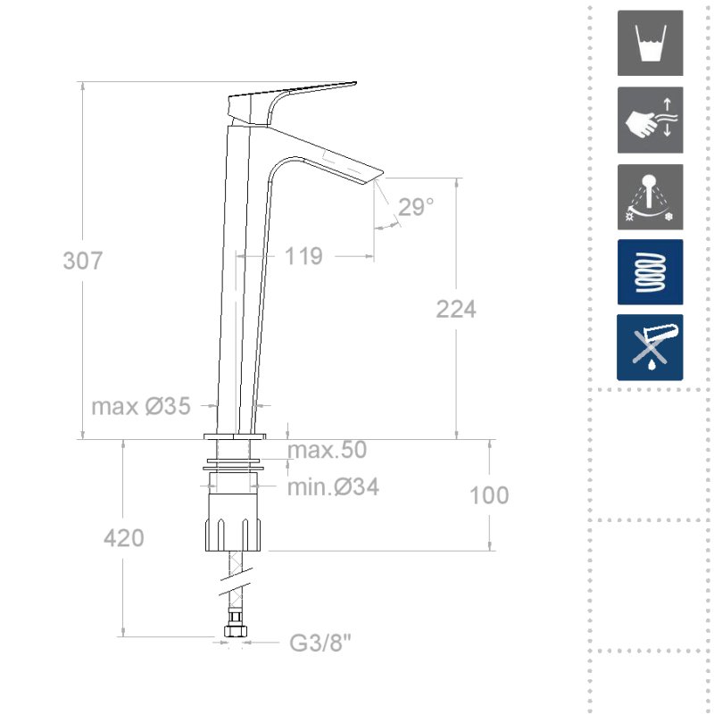 Смеситель высокий для раковины чаши однорычажный URBAN CHIC 211001OC золото брашированное (L)