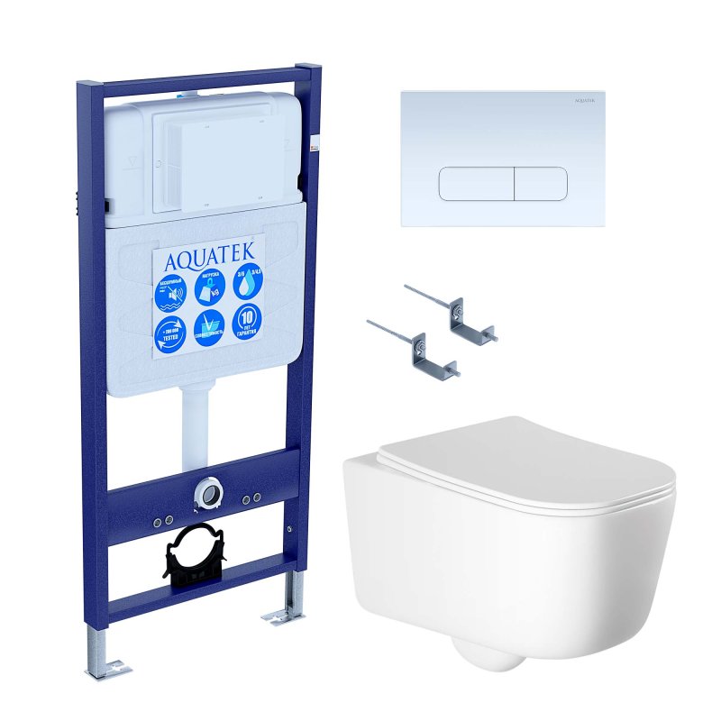 SET AQUATEK ЛУГАНО-013 4в1 (рама AQUATEK Standard INS-0000012,  кркпеж KKI-0000002, клавиша KDI-0000013, унитаз ЛУГАНО AQ2002-00)
