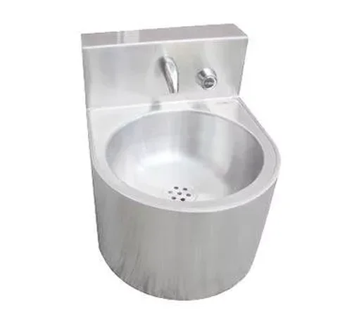 Раковина из нержавеющей стали настенная антивандальная круглая со смесителем Nofer 13036.W