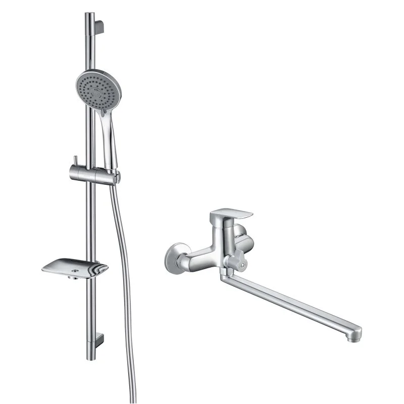 AQ1042CR ВЕГА смеситель для ванны с длинным изливом ,  AQ2011CR ВЕГА душевой гарнитур 3jet 73см