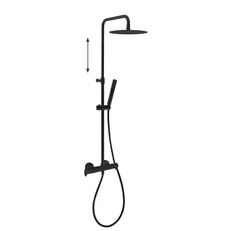 Душевая термостатическая система наружнего монтажа с телескопическим тропическим душем и душевым комплектом ALEXIA 365402RM250NM Черный