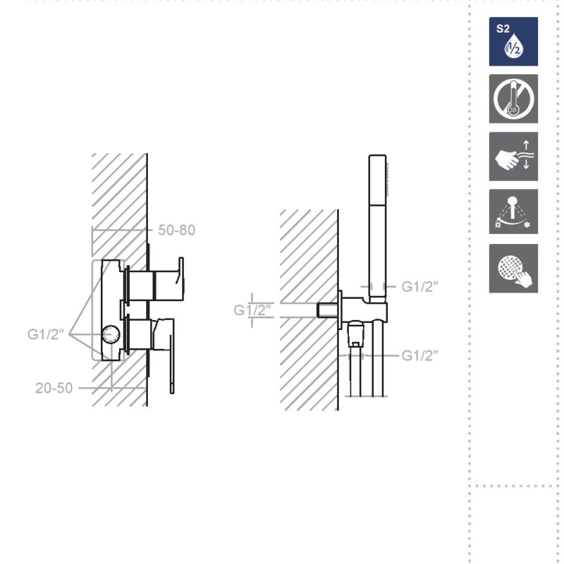 Встраиваемая душевая система с тропическим душем и душевым комплектом ALEXIA SK3615021