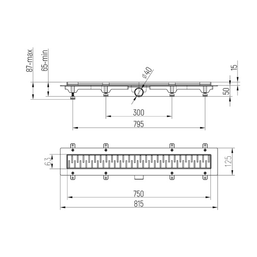 Душевой лоток PAINI CH750MC Medium 750 мм, черный матовый