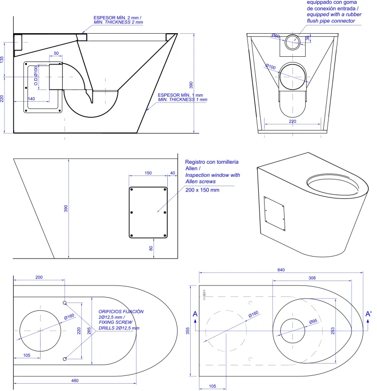 Унитаз из нержавеющей стали без сливного бака матовый Nofer 13013.S