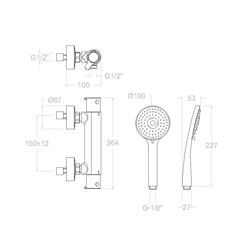 Термостатический смеситель для душа наружнего монтажа с душевым комплектом BLAUTHERM 9434T3