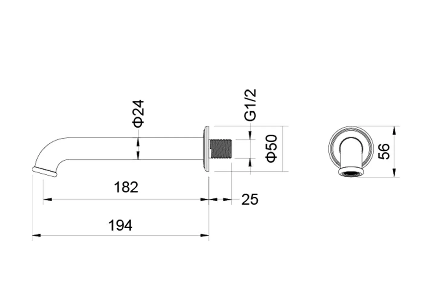 Излив для ванны 182 мм AQUATEK, полир. золото AQ1541PG КЛАССИК