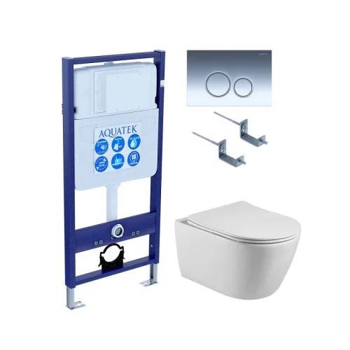 SET AQUATEK БЕТТА KDI18(рама AQUATEK Standard INS-0000012 с клавишей KDI-0000018 и крепежом KKI-0000002, унитаз БЕТТА AQ1253W-00 с тонким сиденьем soft