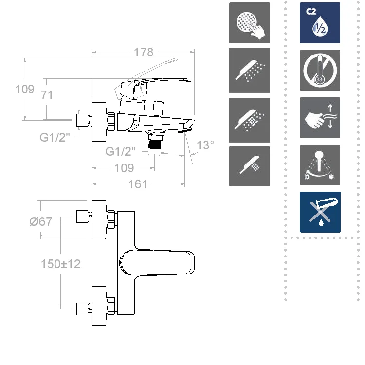 Смеситель для ванны наружнего монтажа однорычажный с душевым комплектом NEW FLY 570502T3 Смеситель для ванны наружнего монтажа однорычажный с душевым комплектом NEW FLY 570502T3