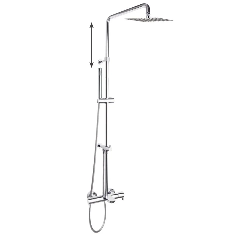 Душевая термостатическая система наружнего монтажа с телескопическим тропическим душем и душевым комплектом с изливом DRAKO 335602RPK225